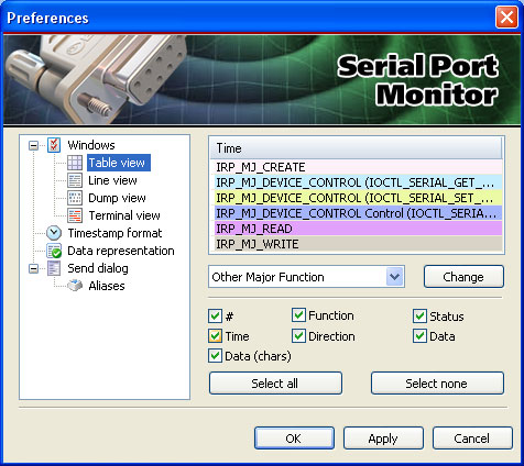 Serial port configuration options 2017