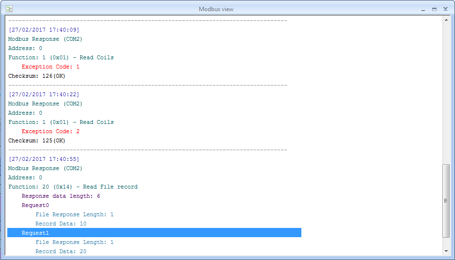 Serial Port Monitor Visualizers. Modbus view