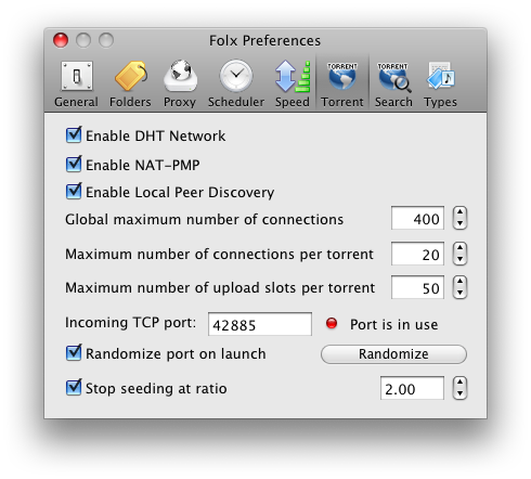 Customize torrent settings in Folx Downloader